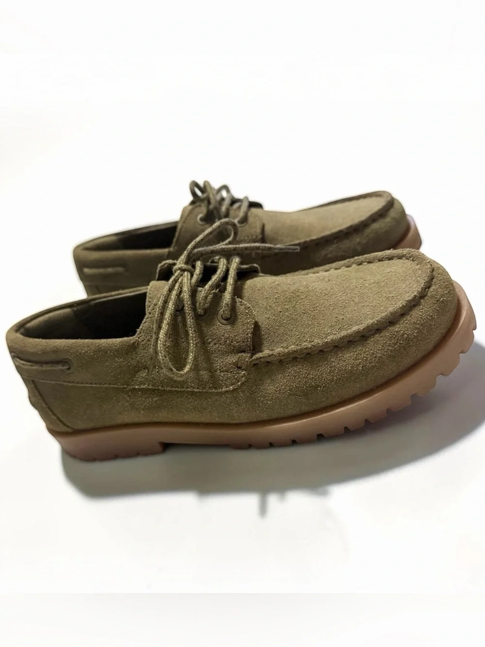 Zara Boys’ Olive Green Leather Boat Shoes Size 2.5